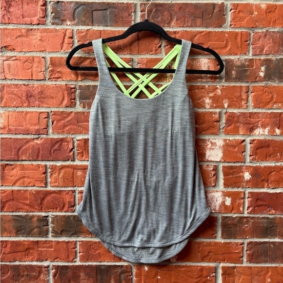 Lululemon 2 Gray Neon Free To Be Serene 2 In 1 Draped Open Strappy Back Tank - Picture 2 of 10